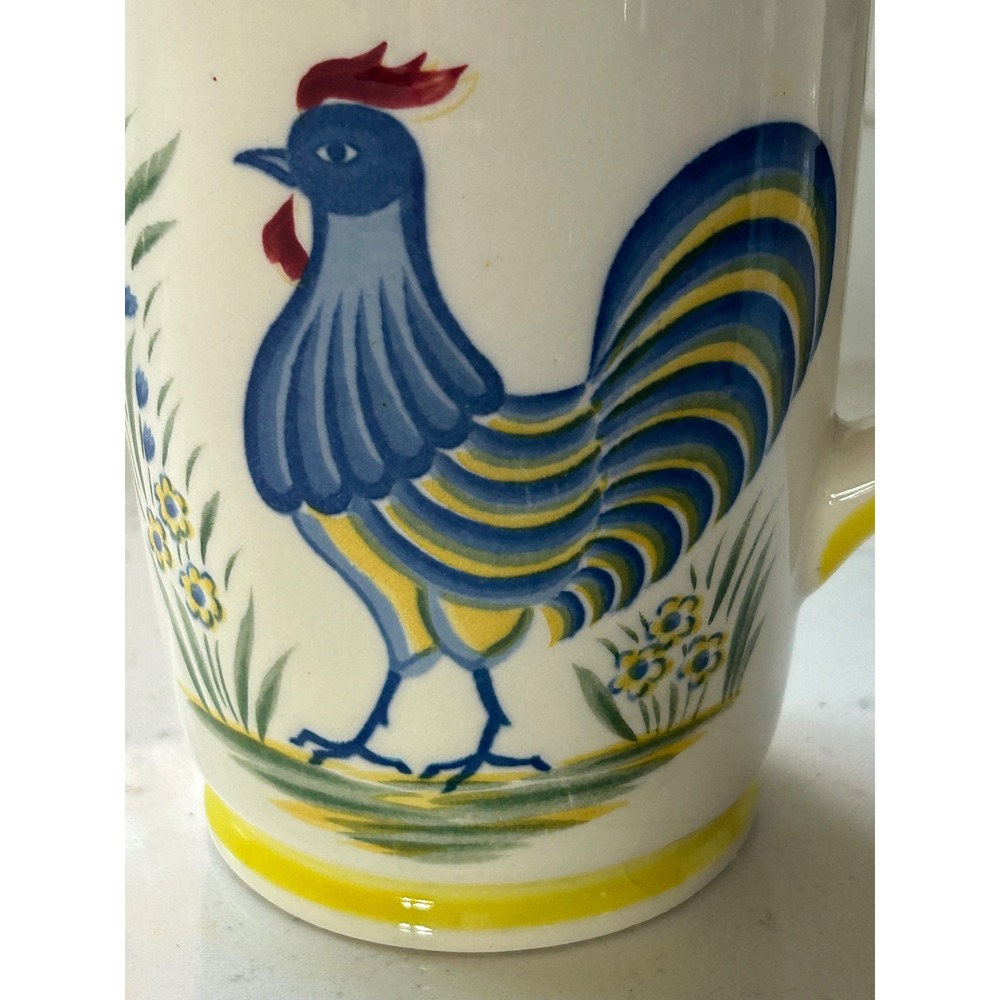 Provincial Hand Painted MCMLXXXI Mann Rooster Pitcher‎ Floral Yellow Blue
